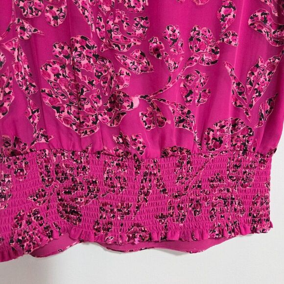 EUC WHITE HOUSE BLACK MARKET PINK FLORAL SURPLICE PLEATED SLEEVELESS TOP S - Picture 5 of 16